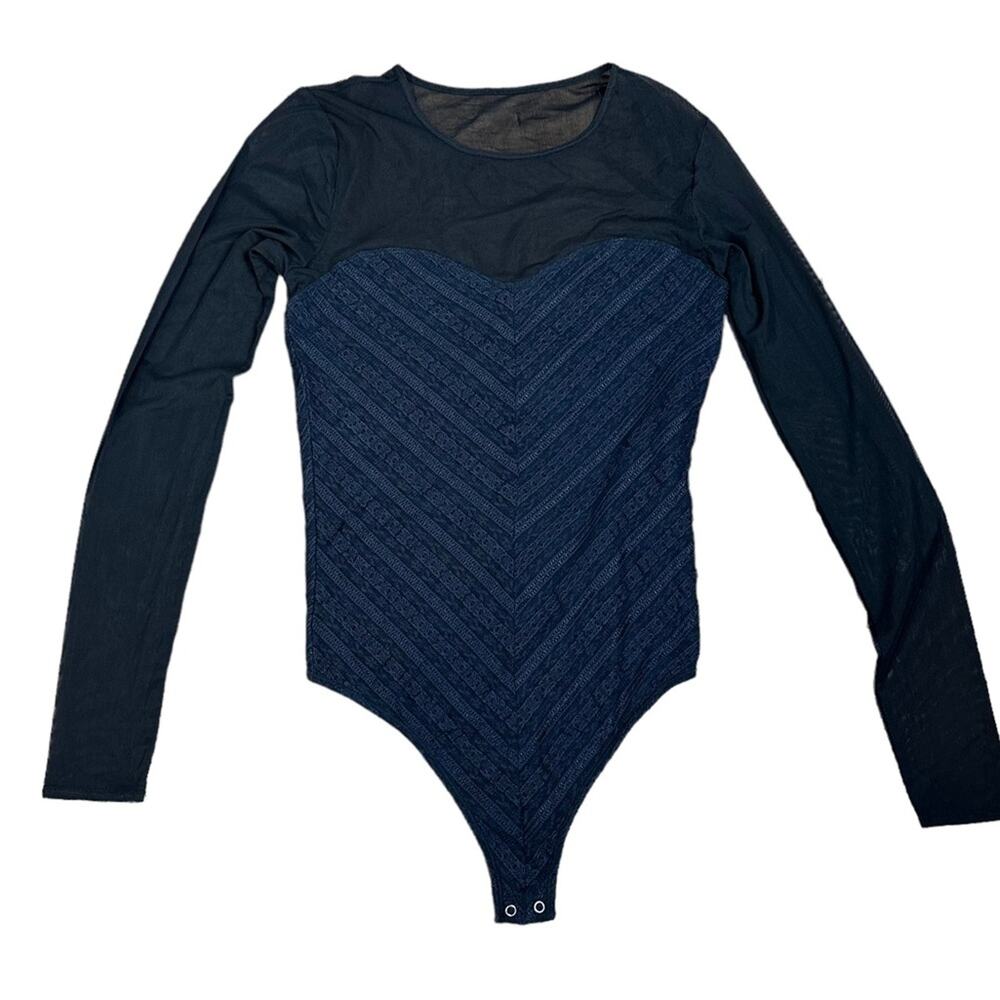 Long Sleeve Mesh Crepe Sweetheart Bodysuit Abercrombie & Fitch Size Small